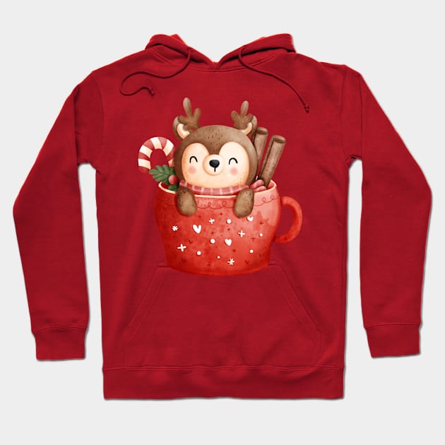 Cute Baby Christmas Reindeer In a Cup Hoodie by The Little Store Of Magic